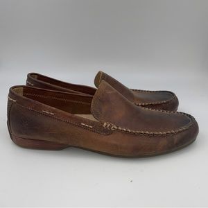 Frye genuine brown distressed leather slip-on loafers shoes